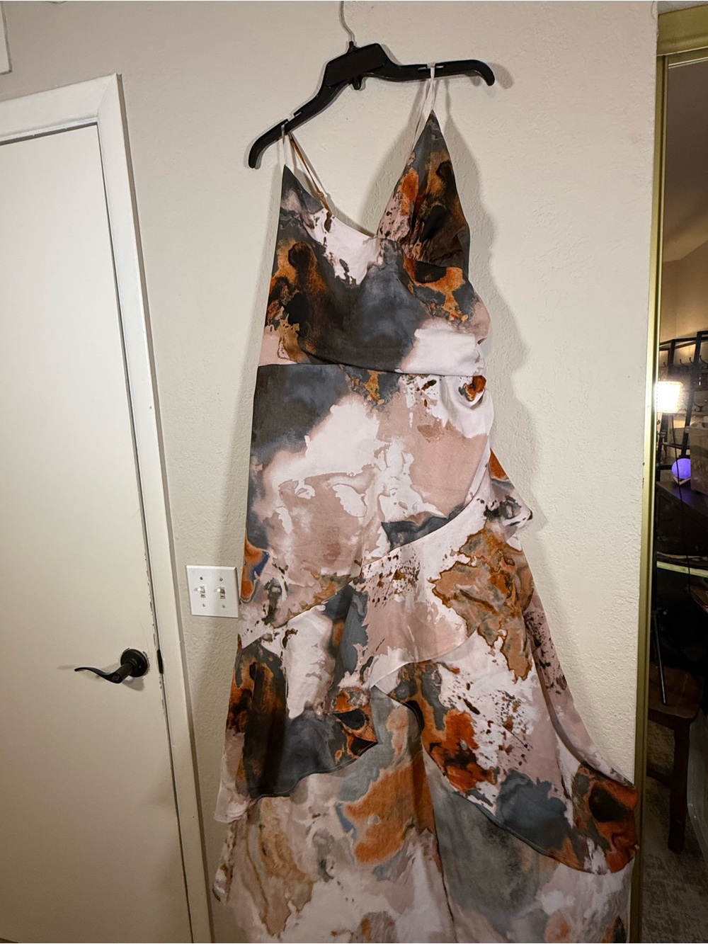 Marble Print Spaghetti Strap High Low Maxi Dress Blush Charcoal Women's 4XL